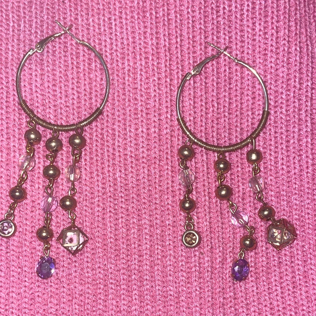 Elegant Silver,Purple, And Pink Are Dangle Wire Wrap Hoop Earrings